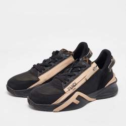 Fendi Black/Beige Suede and Mesh Flow Low Top Sneakers Size 40