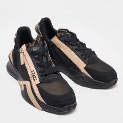 Fendi Black/Beige Suede and Mesh Flow Low Top Sneakers Size 40