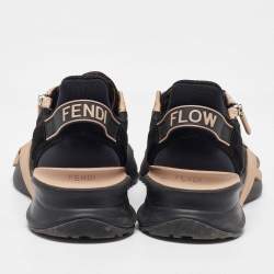 Fendi Black/Beige Suede and Mesh Flow Low Top Sneakers Size 40