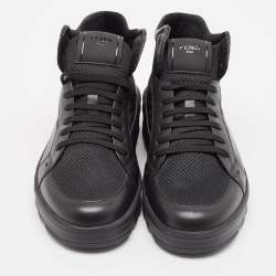 Fendi Black/Brown Canvas and Leather Zucca High Top Sneakers Size 41
