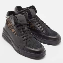 Fendi Black/Brown Canvas and Leather Zucca High Top Sneakers Size 41