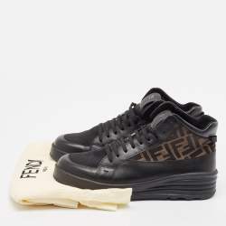 Fendi Black/Brown Canvas and Leather Zucca High Top Sneakers Size 41
