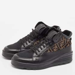 Fendi Black/Brown Canvas and Leather Zucca High Top Sneakers Size 41