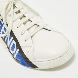 Pre Owned Fendi White Leather Fendi Logo Lace Up Sneakers Size 42