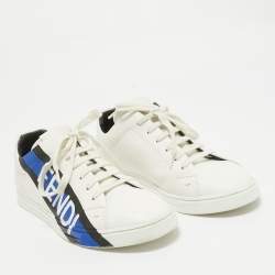 Pre Owned Fendi White Leather Fendi Logo Lace Up Sneakers Size 42