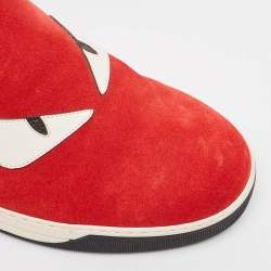 Fendi Red Leather and Suede Monster Slip On Sneakers Size 44