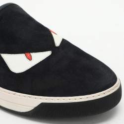 Fendi Navy Blue Suede Monster Eyes Slip On Sneakers Size 42