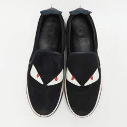Fendi Navy Blue Suede Monster Eyes Slip On Sneakers Size 42