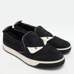Fendi Navy Blue Suede Monster Eyes Slip On Sneakers Size 42