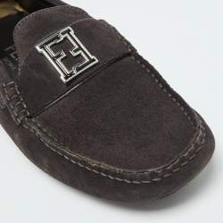 Fendi Dark Grey Suede Slip on Driving Loafers Size 40