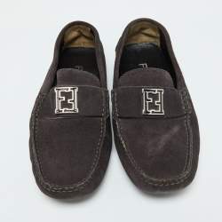 Fendi Dark Grey Suede Slip on Driving Loafers Size 40