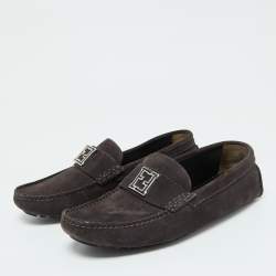 Fendi Dark Grey Suede Slip on Driving Loafers Size 40