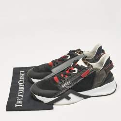 Fendi Black Leather and Suede Flow Lace Up Sneakers Size 42