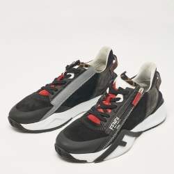 Fendi Black Leather and Suede Flow Lace Up Sneakers Size 42