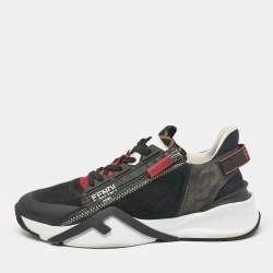 Fendi Black Leather and Suede Flow Lace Up Sneakers Size 42