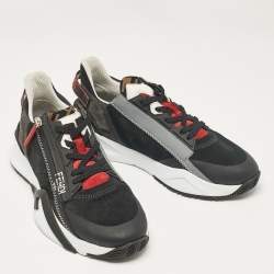 Fendi Black Leather and Suede Flow Lace Up Sneakers Size 42