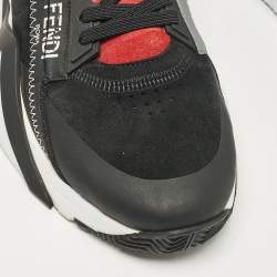 Fendi Black Leather and Suede Flow Lace Up Sneakers Size 42