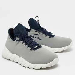 Fendi Grey Neoprene and Leather Lace Up Sneakers Size 43