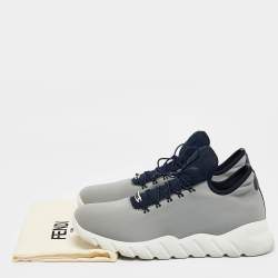 Fendi Grey Neoprene and Leather Lace Up Sneakers Size 43