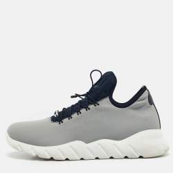 Fendi Grey Neoprene and Leather Lace Up Sneakers Size 43