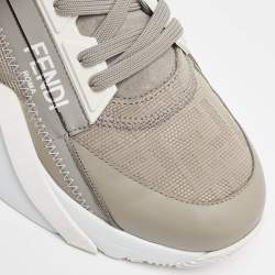 Fendi Grey Leather and Zucca Canvas Flow Sneakers Size 42