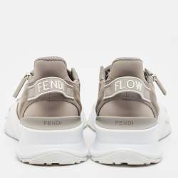 Fendi Grey Leather and Zucca Canvas Flow Sneakers Size 42