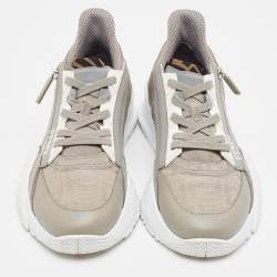 Fendi Grey Leather and Zucca Canvas Flow Sneakers Size 42