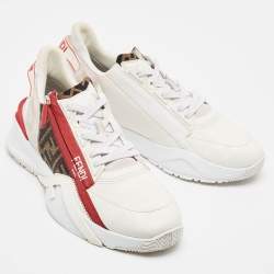 Fendi Multicolor Leather and Zucca Canvas Flow Sneakers Size 43