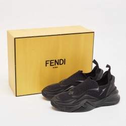 Fendi Black Knit Fabric and Rubber Flow Sneakers Size 42