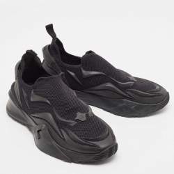 Fendi Black Knit Fabric and Rubber Flow Sneakers Size 42
