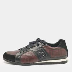 Pre Owned Fendi Black/Burgundy Zucca Coated Canvas and Leather Low Top Sneakers Size 45