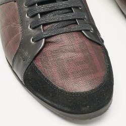 Pre Owned Fendi Black/Burgundy Zucca Coated Canvas and Leather Low Top Sneakers Size 45