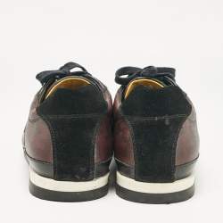 Pre Owned Fendi Black/Burgundy Zucca Coated Canvas and Leather Low Top Sneakers Size 45