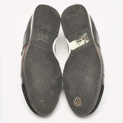 Pre Owned Fendi Black/Burgundy Zucca Coated Canvas and Leather Low Top Sneakers Size 45