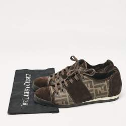 Fendi Brown Canvas and Suede FF Print Lace Up Sneakers Size 42