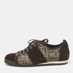 Fendi Brown Canvas and Suede FF Print Lace Up Sneakers Size 42