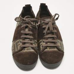 Fendi Brown Canvas and Suede FF Print Lace Up Sneakers Size 42