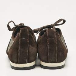 Fendi Brown Canvas and Suede FF Print Lace Up Sneakers Size 42