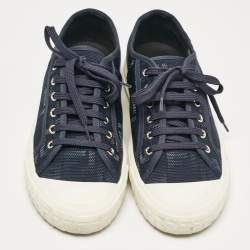Pre Owned Fendi Navy Blue FF Canvas Lace Up Sneakers Size 42