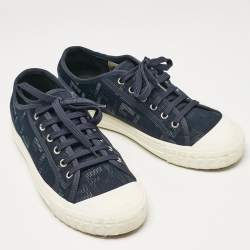 Pre Owned Fendi Navy Blue FF Canvas Lace Up Sneakers Size 42