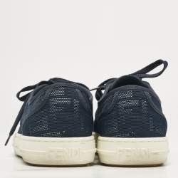Pre Owned Fendi Navy Blue FF Canvas Lace Up Sneakers Size 42