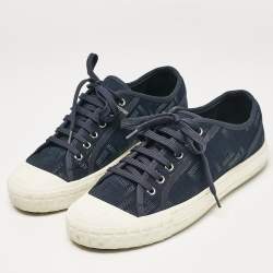 Pre Owned Fendi Navy Blue FF Canvas Lace Up Sneakers Size 42