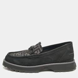 Fendi Black FF Canvas and Jacquard O'Lock Loafers Size 43