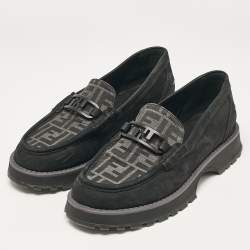 Fendi Black FF Canvas and Jacquard O'Lock Loafers Size 43