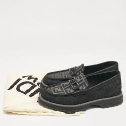 Fendi Black FF Canvas and Jacquard O'Lock Loafers Size 43