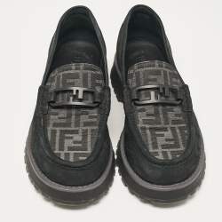 Fendi Black FF Canvas and Jacquard O'Lock Loafers Size 43