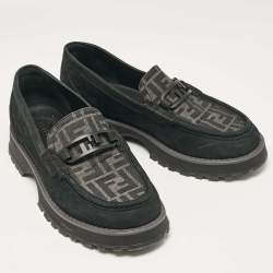Fendi Black FF Canvas and Jacquard O'Lock Loafers Size 43