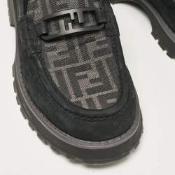 Fendi Black FF Canvas and Jacquard O'Lock Loafers Size 43