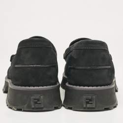 Fendi Black FF Canvas and Jacquard O'Lock Loafers Size 43