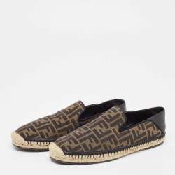 Fendi Brown/Black Zucca Canvas and Leather Foldable Espadrilles Size 41